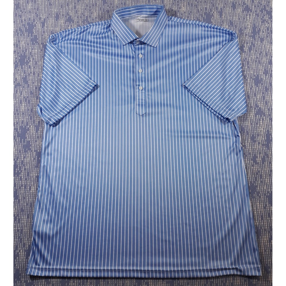 Collars & Co Dress Collar Polo Shirt Mens 2XL Blue Striped Polyester